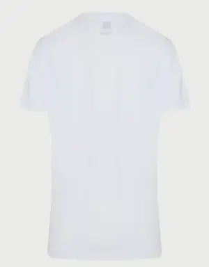 Beyaz Regular Fit Bisiklet Yaka Baskılı %100 Pamuk T-shirt