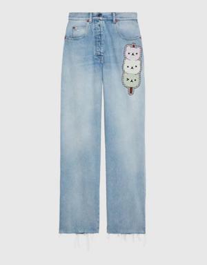 Denim pant with animal embroidery