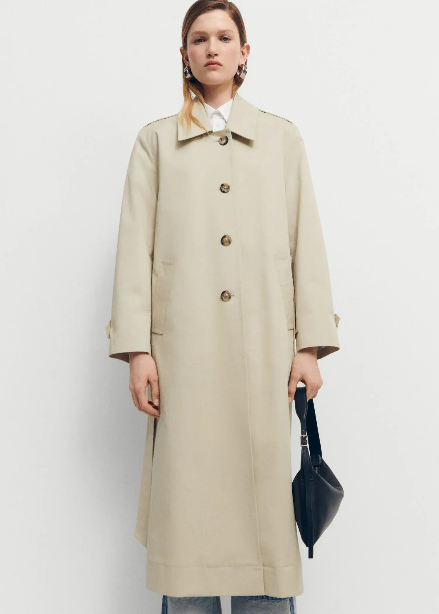 Mango Cotton trench coat with shirt collar. 2