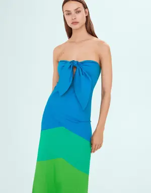 Multi-colored dress with knot neckline
