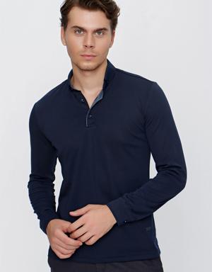 Beyaz Uzun Kol Oxford Garnili Slim Fit Dar Kesim Klasik T-Shirt 1011220142