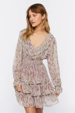 Forever 21 - Forever 21 Paisley Print Chiffon Mini Dress Burgundy/Multi