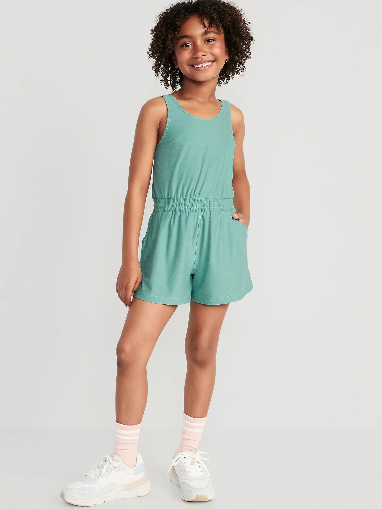 Old Navy Cloud 94 Soft Go-Dry Twist-Back Romper for Girls green. 1