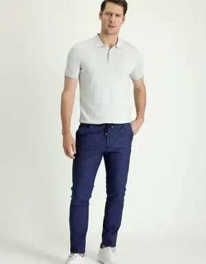 Slim Fit Beli Lastikli İpli Desenli Likralı Pantolon