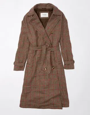 American Eagle Plaid Trench Coat. 1