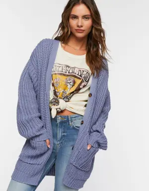 Forever 21 Chunky Knit Cardigan Sweater Dusty Blue