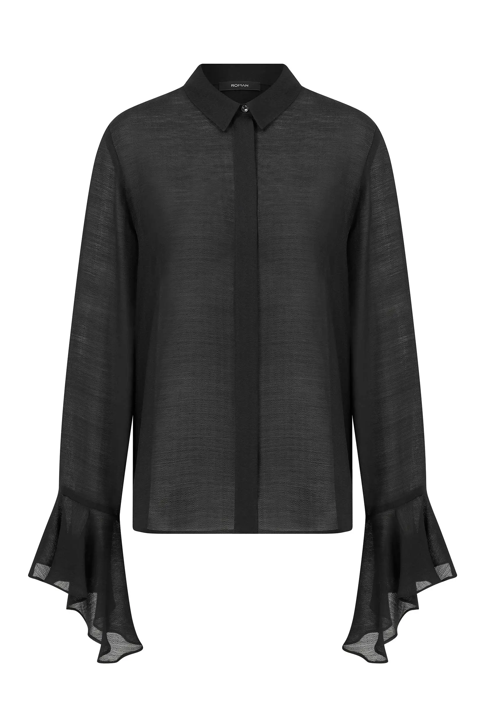 Roman Black Puffed Collar Shirt - 4 / BLACK. 1