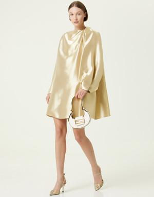 Gold İpek Mini Kokteyl Elbise