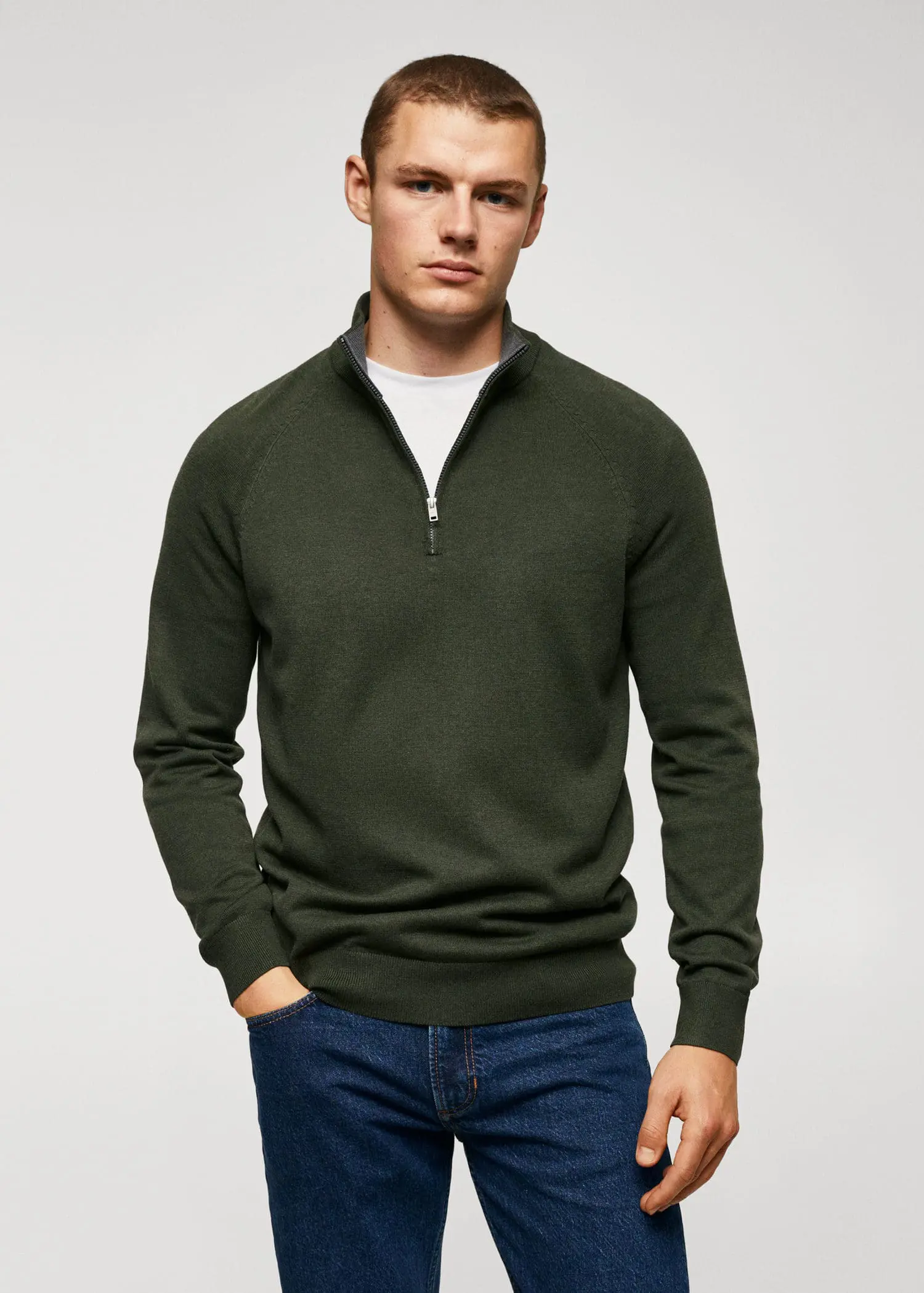 Mango Cotton sweater with neck zipper. 1