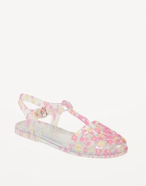 Printed Shiny-Jelly Fisherman Sandals for Girls pink
