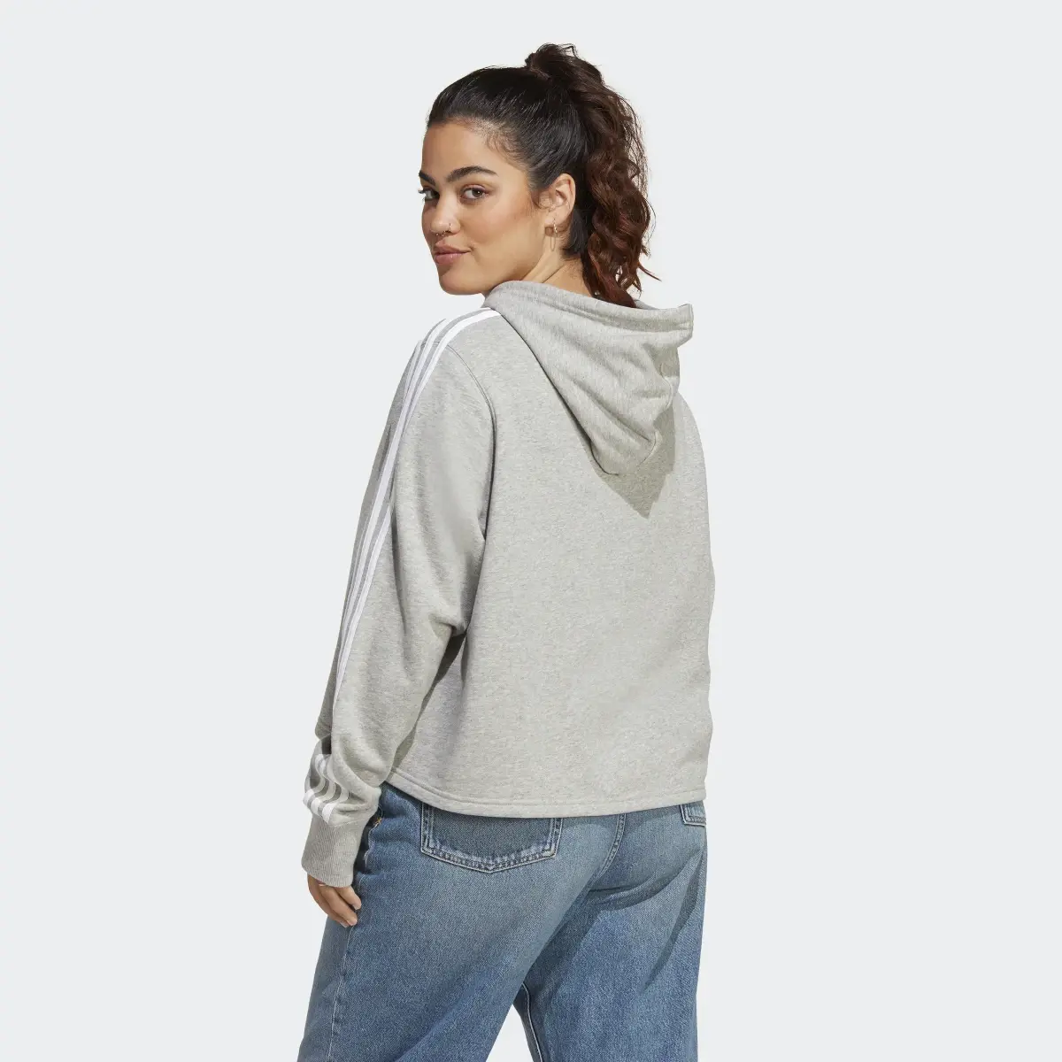 Adidas Essentials 3-Stripes French Terry Crop Hoodie (Plus Size). 3