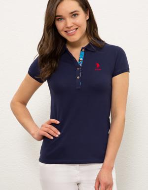 Kadın Lacivert Polo Yaka Basic T-shirt