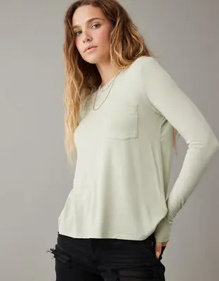 American Eagle Soft & Sexy Long-Sleeve Pocket Tee. 1