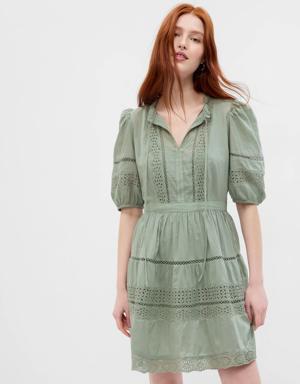 Puff Sleeve Lace Mini Dress green