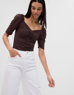 Gap Puff Sleeve Ruched T-Shirt brown