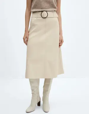 Mango Leather-effect midi-skirt with belt