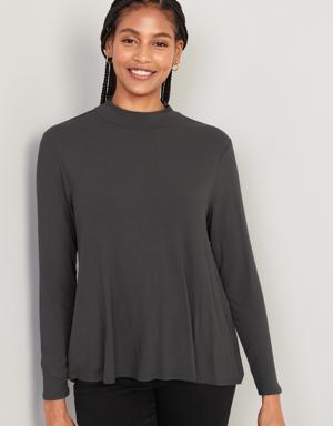 Old Navy Luxe Mock-Neck Rib-Knit Swing T-Shirt for Women multi