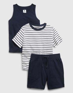 Toddler 100% Organic Cotton Mix and Match Three-Piece Outfit Set blue