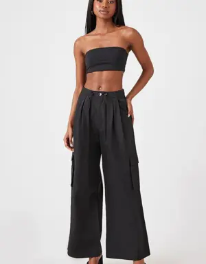 Forever 21 Drawstring Wide Leg Cargo Pants Black