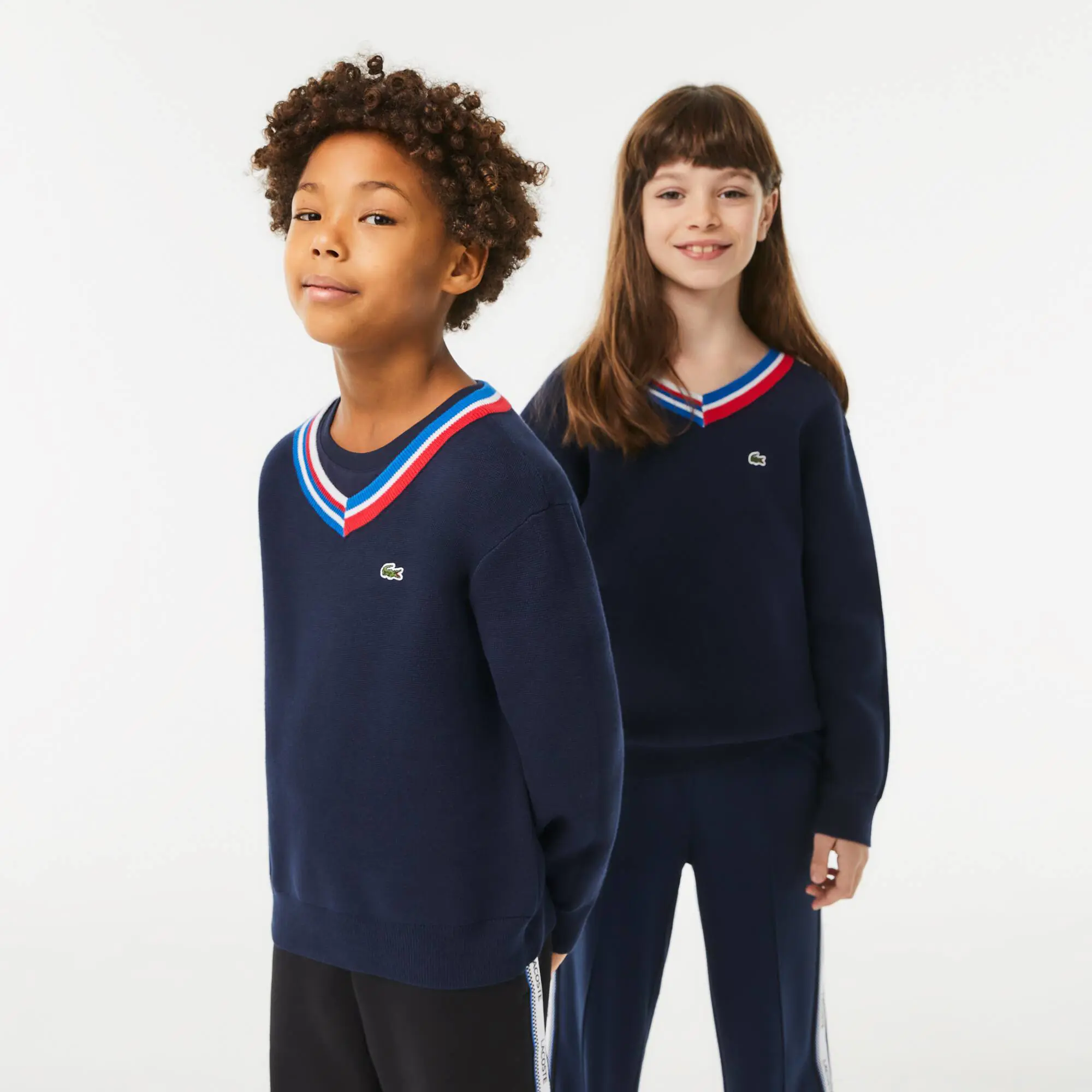 Lacoste Kids' Lacoste Contrast Striped Neck Cotton Sweater. 1