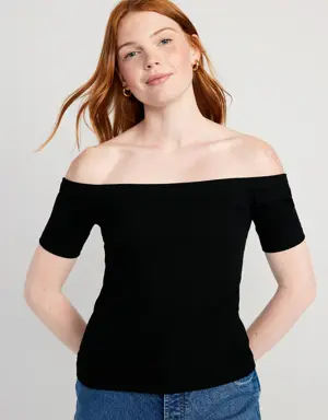 Fitted Off-The-Shoulder T-Shirt for Women black