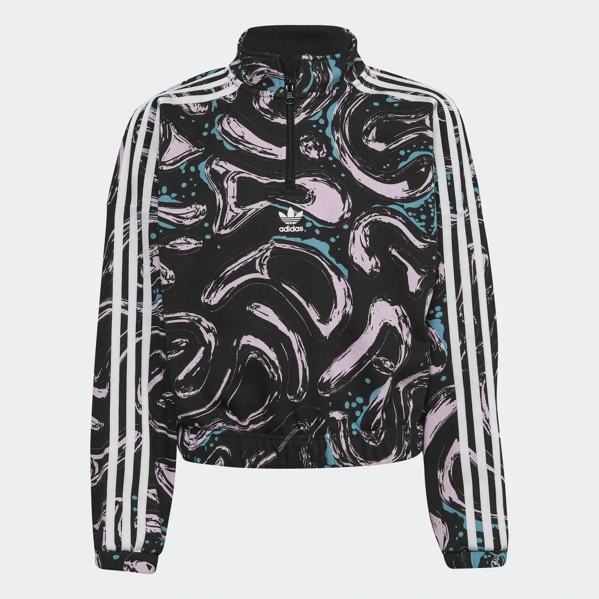 Adidas Allover Print Half-Zip Crop Crew Sweatshirt. 1