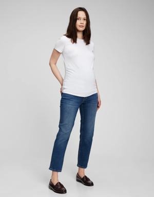 Maternity True Waistband Full Panel Cheeky Straight Jeans blue