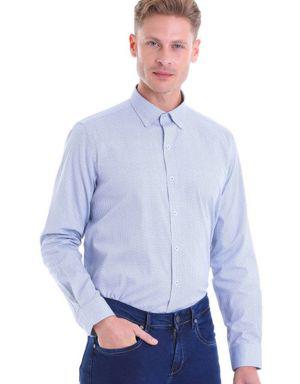 Lacivert 100% Pamuk Comfort Fit Baskılı Uzun Kollu Gömlek