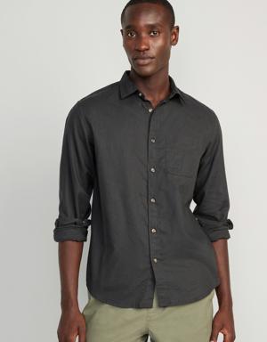Regular-Fit Everyday Non-Stretch Linen-Blend Shirt for Men black