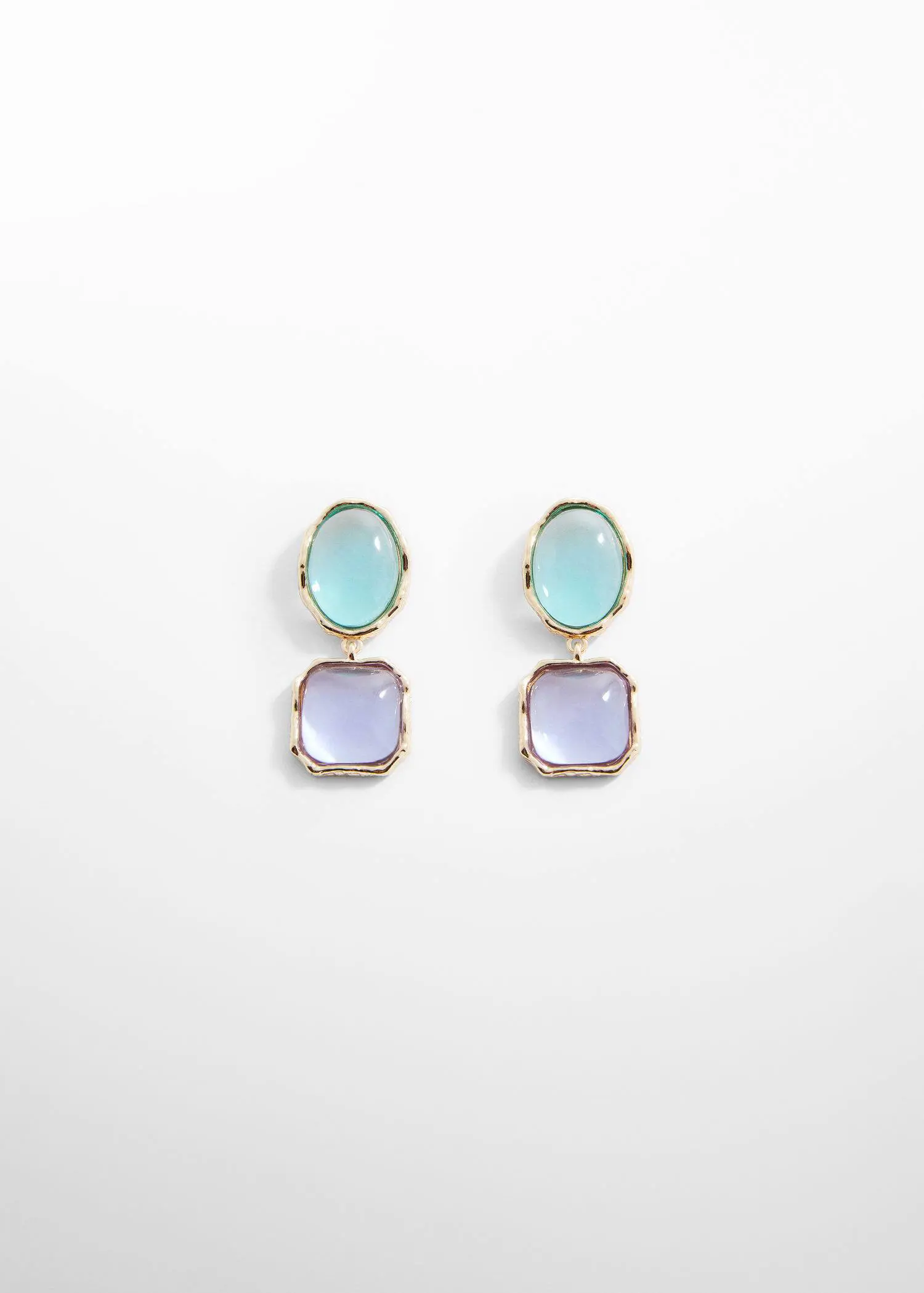 Mango Combined stones earrings. a pair of blue and purple earrings on a white surface. 