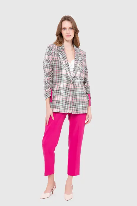 Gizia Fuşya Pantolonlu Ekose Ceketli Kadın Takım Elbise. 1