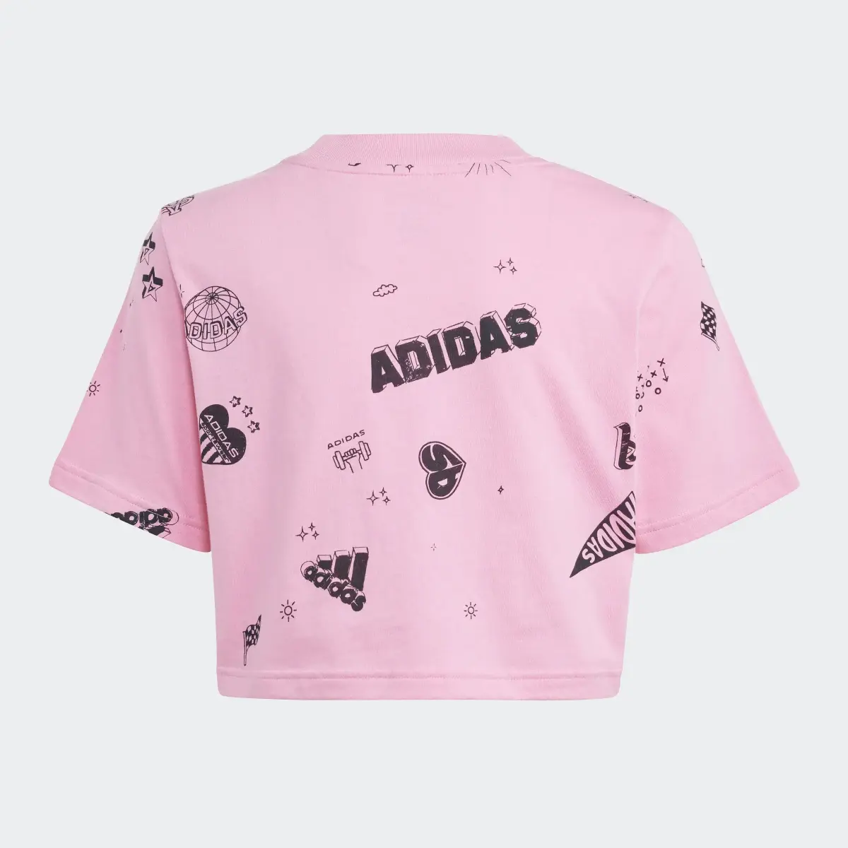 Adidas Brand Love Allover Print Kids Crop Tişört. 2