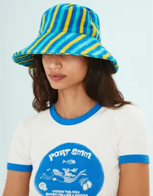 Çizgili havlu kumaş bucket şapka