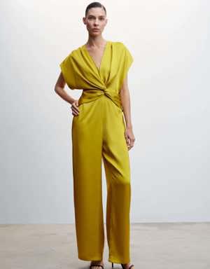 Satin jumpsuit with knot detail