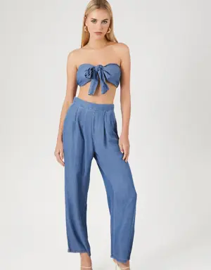 Forever 21 Tie Front Crop Top &amp; Pants Set Dark Denim