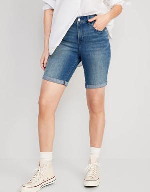 Mid-Rise Wow Jean Shorts for Women -- 9-inch inseam blue