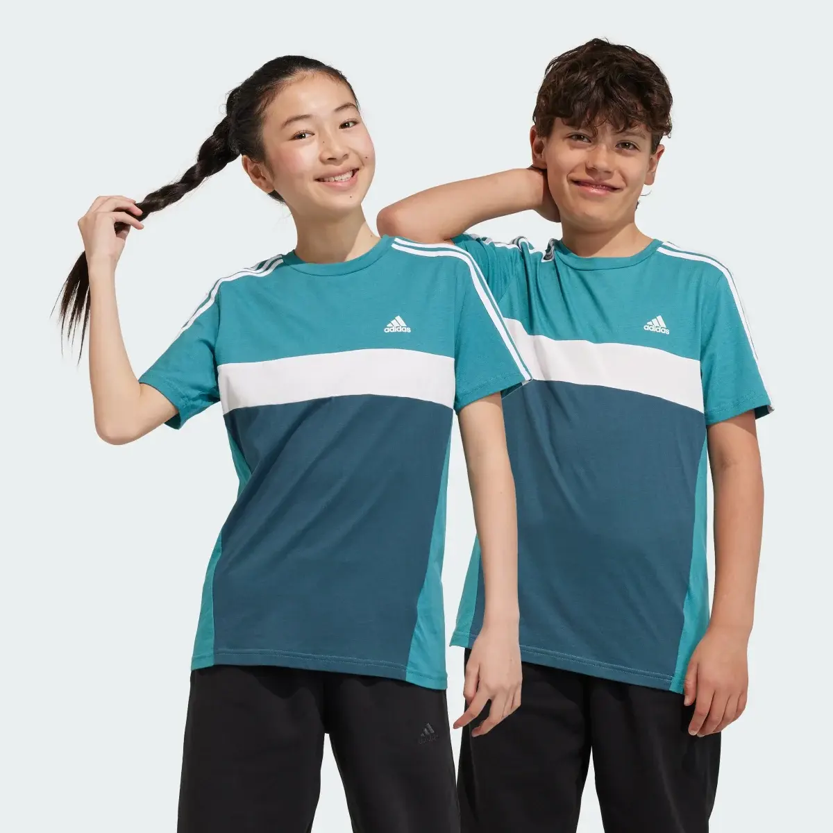 Adidas Playera Tiberio 3 Franjas Colorblock de Algodón para Niños. 1