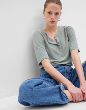 Gap Linen-Blend Henley T-Shirt green