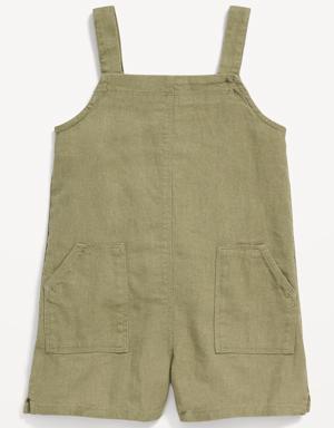Sleeveless Solid Linen-Blend Romper for Toddler Girls green