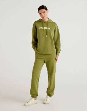 Kadın Yağ Yeşili Kapüşonlu Pantone Sweatshirt