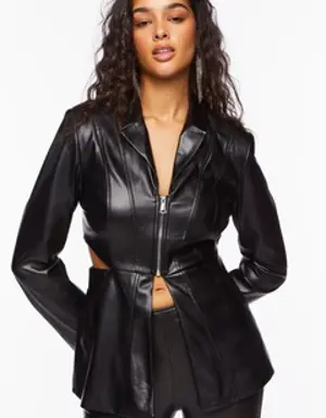 Forever 21 Faux Leather Zip Front Cutout Blazer Black