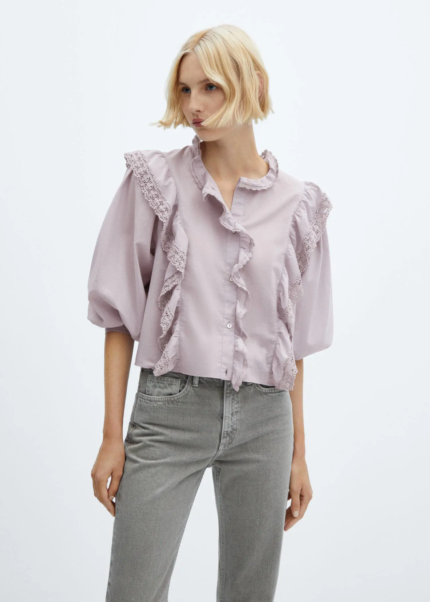 Mango Lace blouse with ruffles. 2