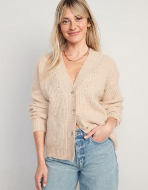 Cozy Shaker-Stitch Cardigan Sweater for Women white