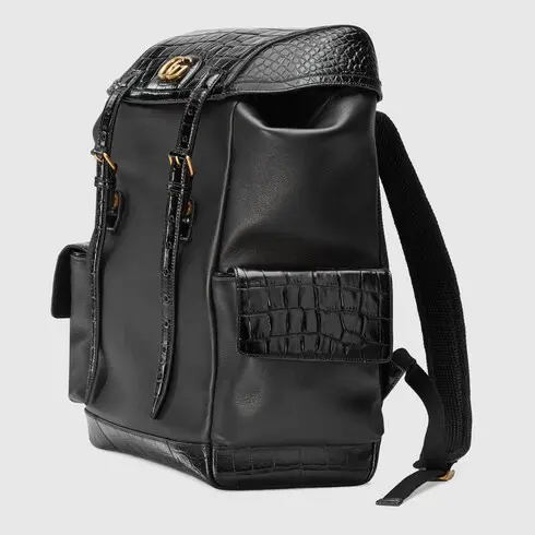 Gucci Crocodile trim backpack with Double G. 2