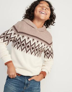 Cozy Fair Isle Pullover Sweater Hoodie for Boys white