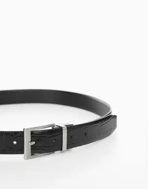 Croc-effect leather belt