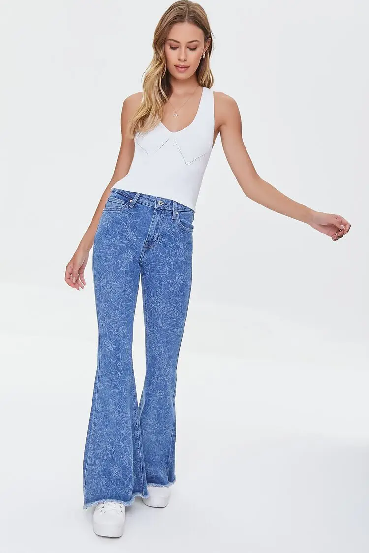 Forever 21 Forever 21 Floral Flare Jeans Medium Denim. 1