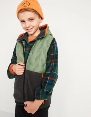 Hooded Puffer/Sherpa Hybrid Zip Vest for Boys green