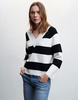 V-neck striped sweater
