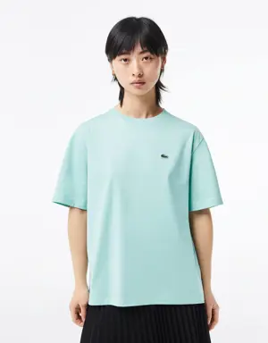 Lacoste T-shirt da donna in cotone di qualità elevata con collo rotondo